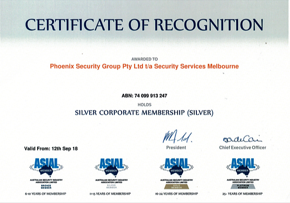 Certification of Recognition-Security Services Melbourne